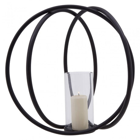 Aura Matte Black Large Candle Holder, Black