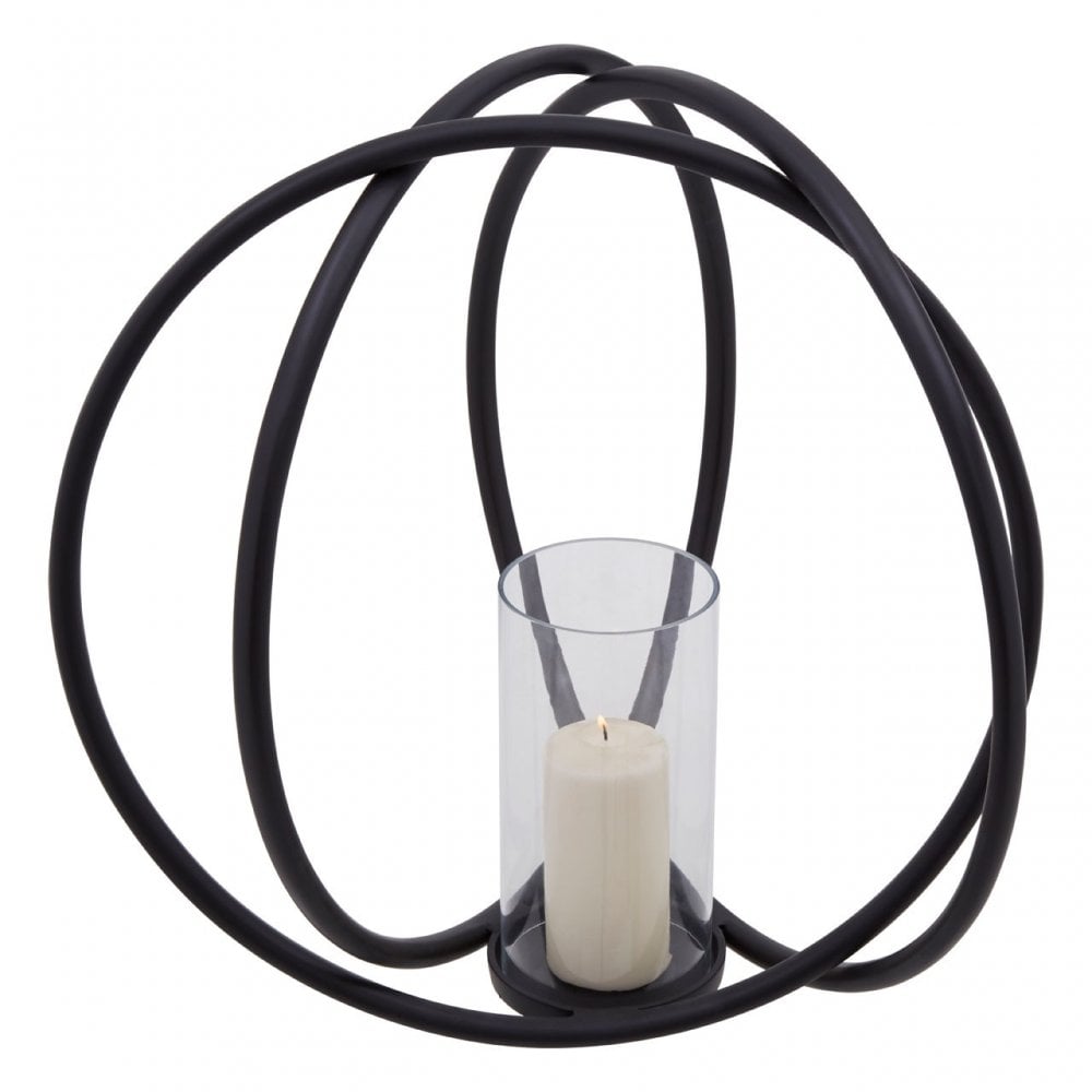 Aura Matte Black Large Candle Holder, Black