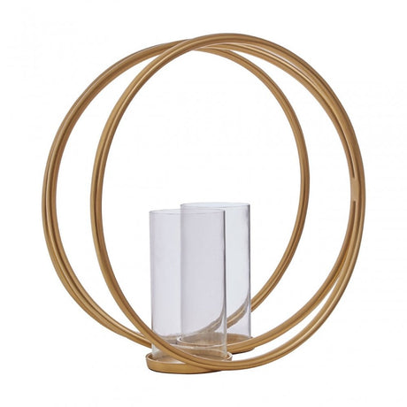 Aura Large Gold Double Candle Holder, Gold