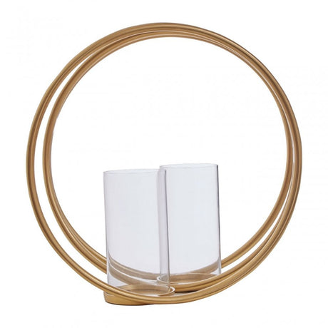 Aura Large Gold Double Candle Holder, Gold