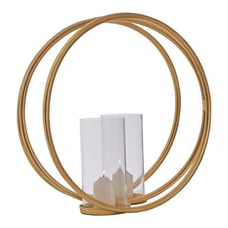 Aura Large Gold Double Candle Holder, Gold