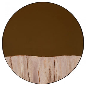 Relic Petrified Wood Tile Large Round Mirror, Gold