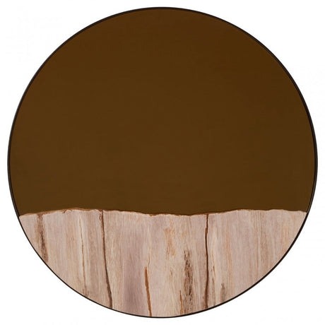 Relic Petrified Wood Tile Large Round Mirror, Gold