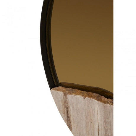 Relic Petrified Wood Tile Large Round Mirror, Gold