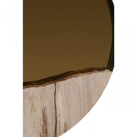 Relic Petrified Wood Tile Large Round Mirror, Gold