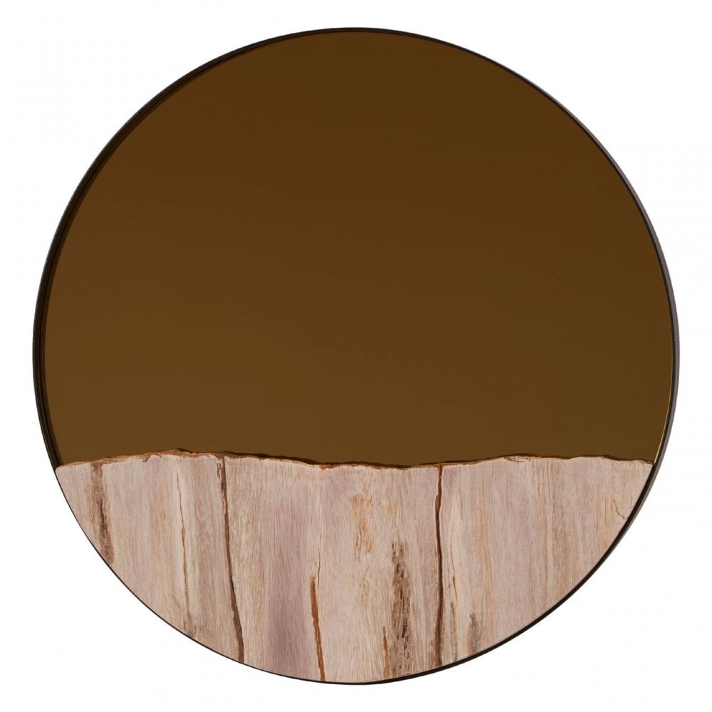 Relic Petrified Wood Tile Large Round Mirror, Gold