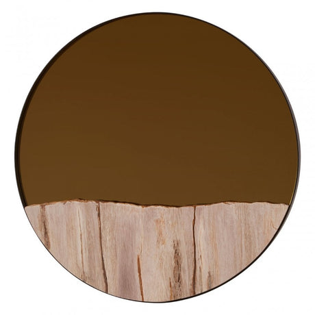 Relic Petrified Wood Tile Large Round Mirror, Gold