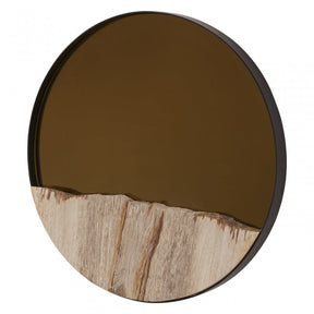 Relic Petrified Wood Tile Small Round Mirror, Gold