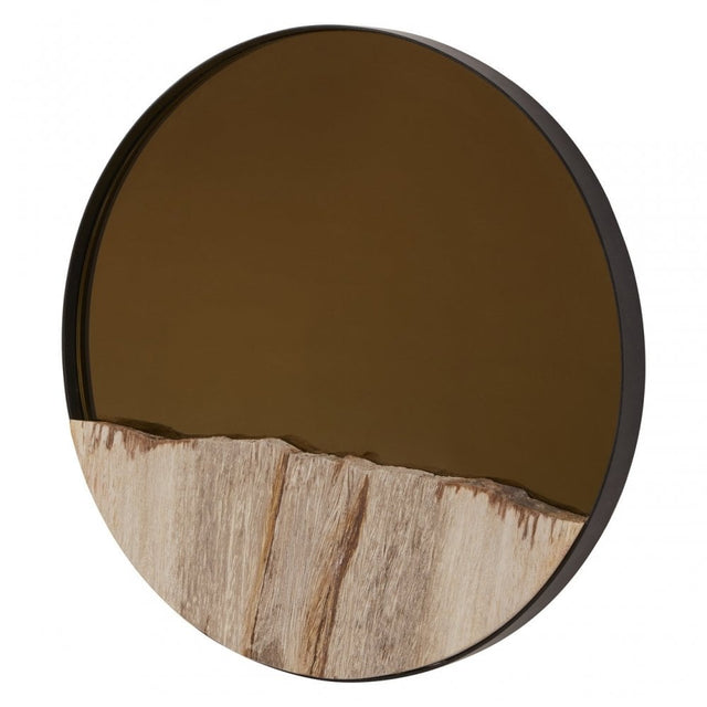 Relic Petrified Wood Tile Small Round Mirror, Gold