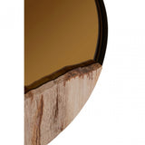 Relic Petrified Wood Tile Small Round Mirror, Gold