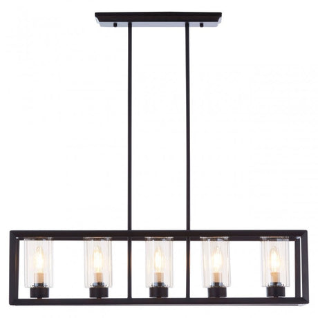 Aliko 5 Bulb Matte Black Pendant Lamp, Brown