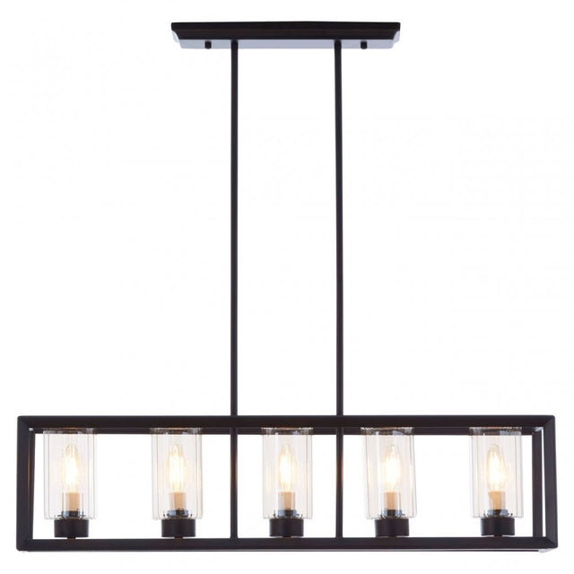 Aliko 5 Bulb Matte Black Pendant Lamp, Brown