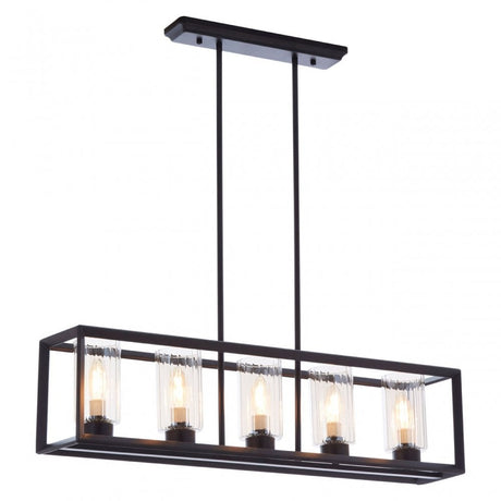 Aliko 5 Bulb Matte Black Pendant Lamp, Brown
