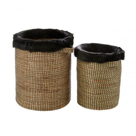 Bora Set Of 2 Baskets With Faux Fur Trim