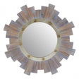 Sunburst Wooden Wall Mirror With Nailhead, Grey
