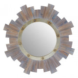 Sunburst Wooden Wall Mirror With Nailhead, Grey