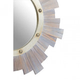 Sunburst Wooden Wall Mirror With Nailhead, Grey