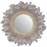 Sunburst Multilevels Wooden Wall Mirror, Grey