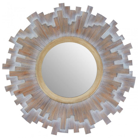 Sunburst Multilevels Wooden Wall Mirror, Grey