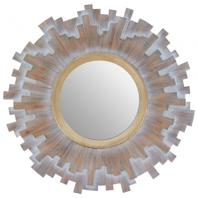 Sunburst Multilevels Wooden Wall Mirror, Grey