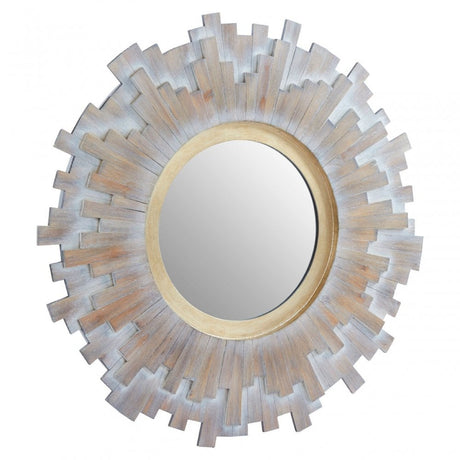 Sunburst Multilevels Wooden Wall Mirror, Grey