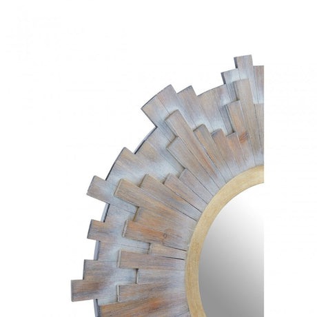 Sunburst Multilevels Wooden Wall Mirror, Grey