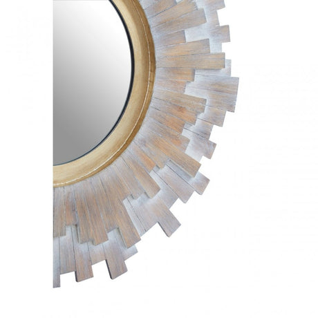 Sunburst Multilevels Wooden Wall Mirror, Grey