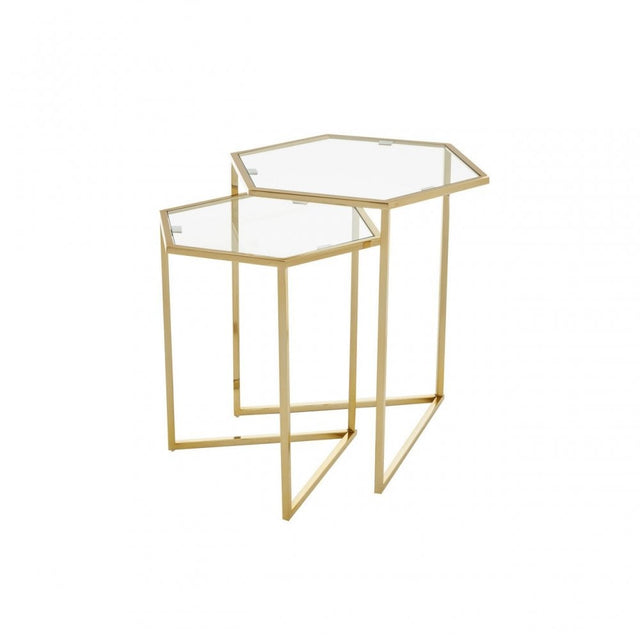 Herber Set Of 2 Gold Finish Tables, Gold