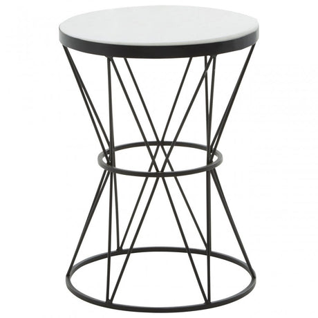 Shalimar Round White Marble Top Side Table, Black