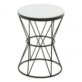 Shalimar Round White Marble Top Side Table, Black