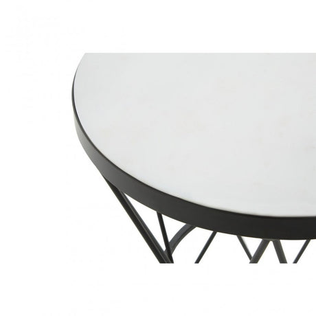 Shalimar Round White Marble Top Side Table, Black