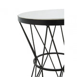 Shalimar Round White Marble Top Side Table, Black