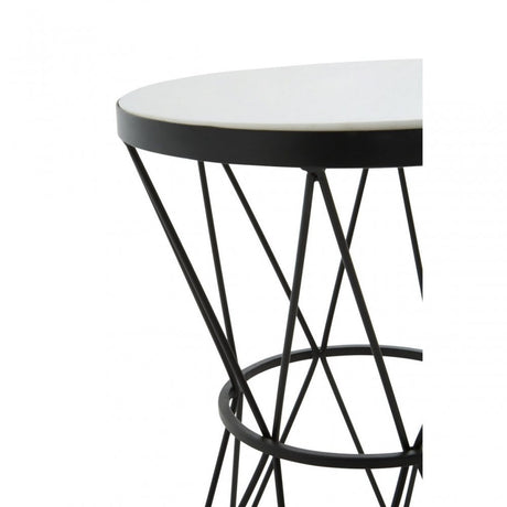 Shalimar Round White Marble Top Side Table, Black