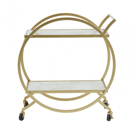 Avantis White Marble And Gold 2 Tier Trolley, Cream