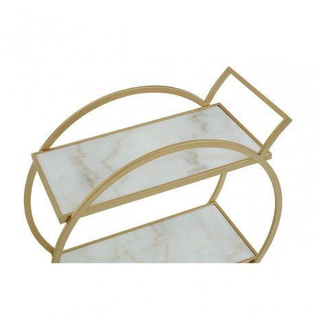 Avantis White Marble And Gold 2 Tier Trolley, Cream