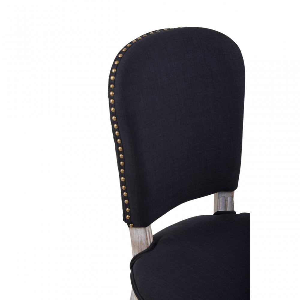 Kensington Townhouse Black Linen Dining Chair With Antique Finish Legs