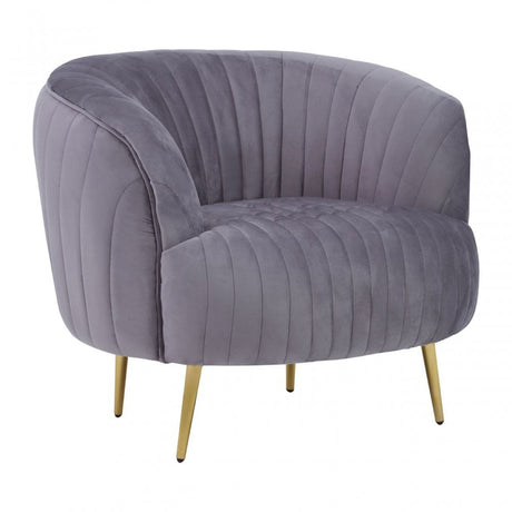 Florina Grey Velvet Chair With Gold Legs, Grey