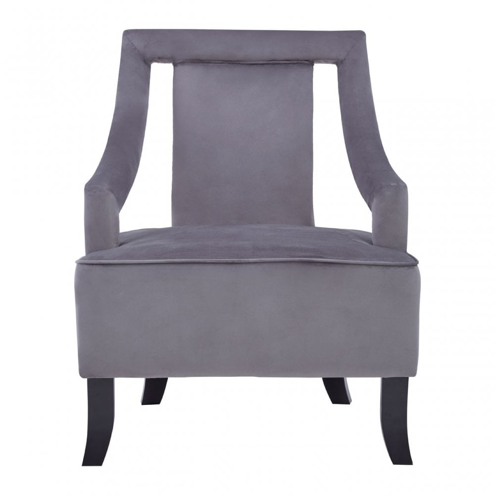 Faye Grey Velvet Chair With Wooden Legs, Grey