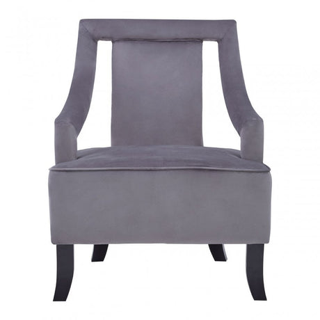 Faye Grey Velvet Chair With Wooden Legs, Grey