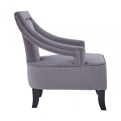 Faye Grey Velvet Chair With Wooden Legs, Grey