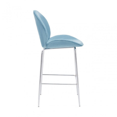Tamzin Blue Velvet Chrome Finish Bar Chair, Blue