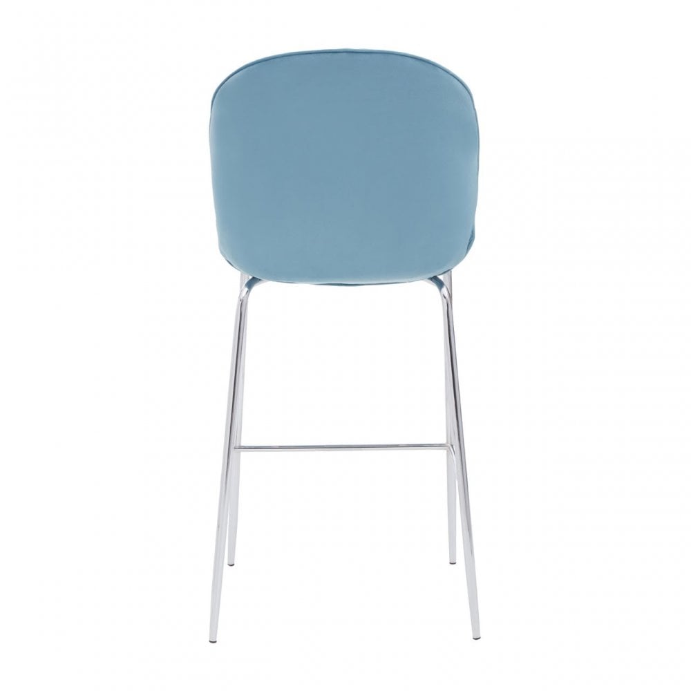 Tamzin Blue Velvet Chrome Finish Bar Chair, Blue