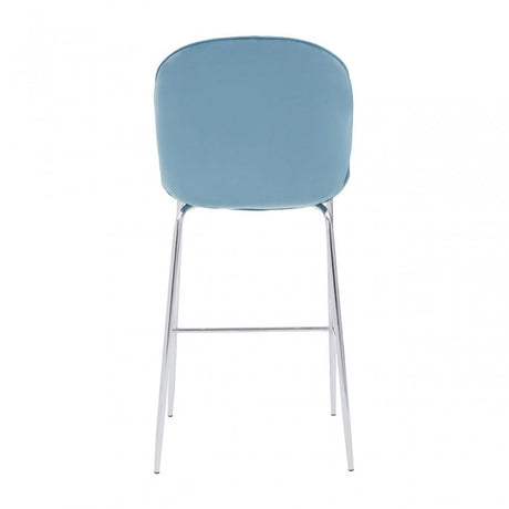 Tamzin Blue Velvet Chrome Finish Bar Chair, Blue