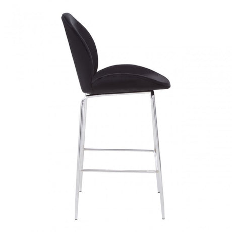 Tamzin Black Velvet Chrome Finish Bar Chair, Black