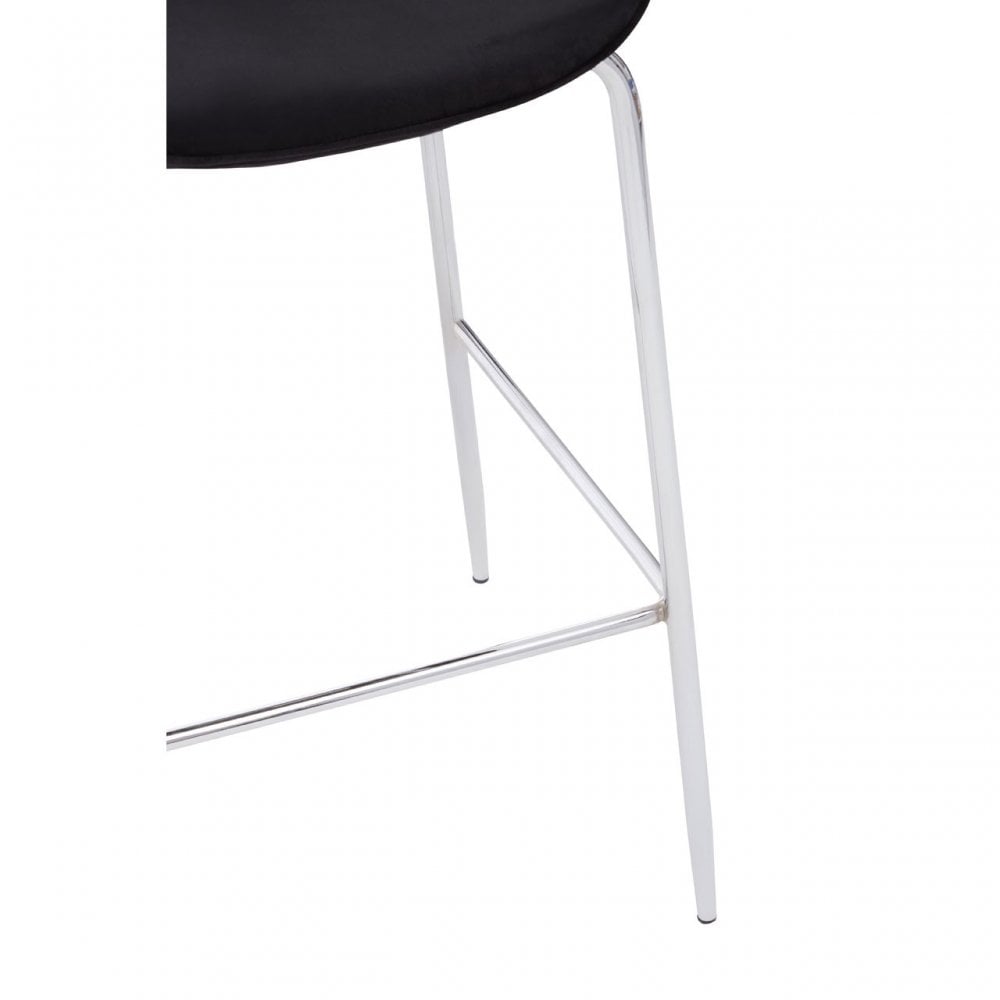 Tamzin Black Velvet Chrome Finish Bar Chair, Black