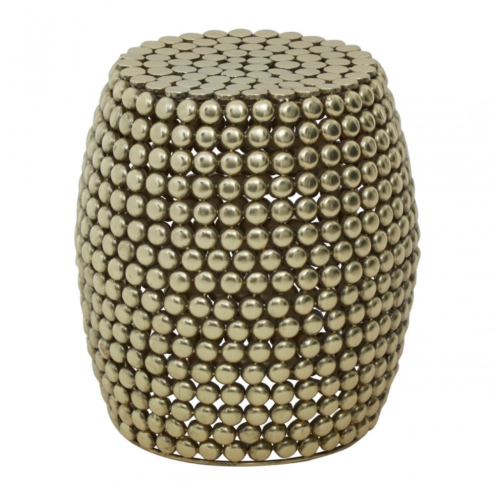 Templar Round Beaded Iron Stool, Gold