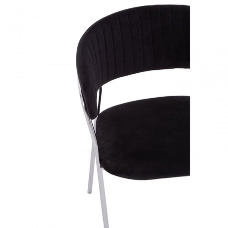 Tamzin Black Channel Chrome Finish Dining Chair, Black
