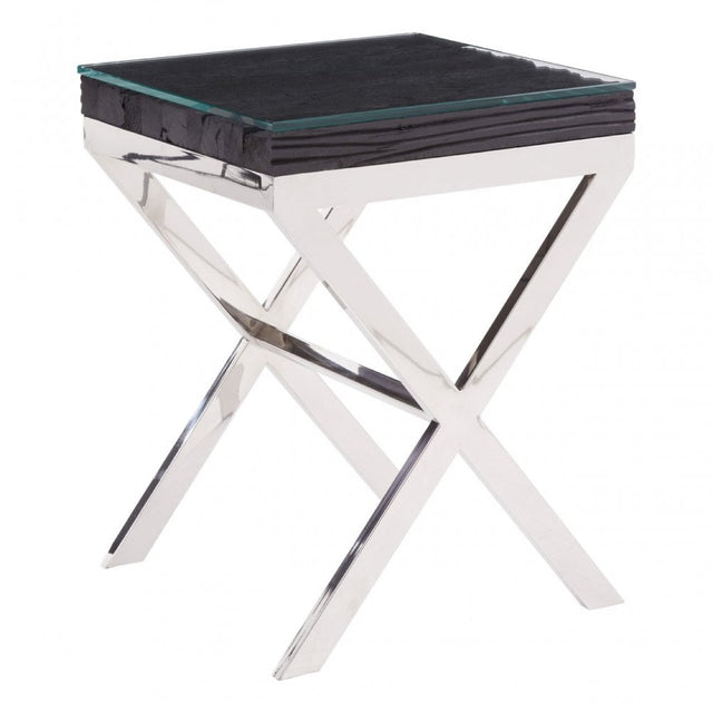 Kerala Black Top Side Table With Cross Base