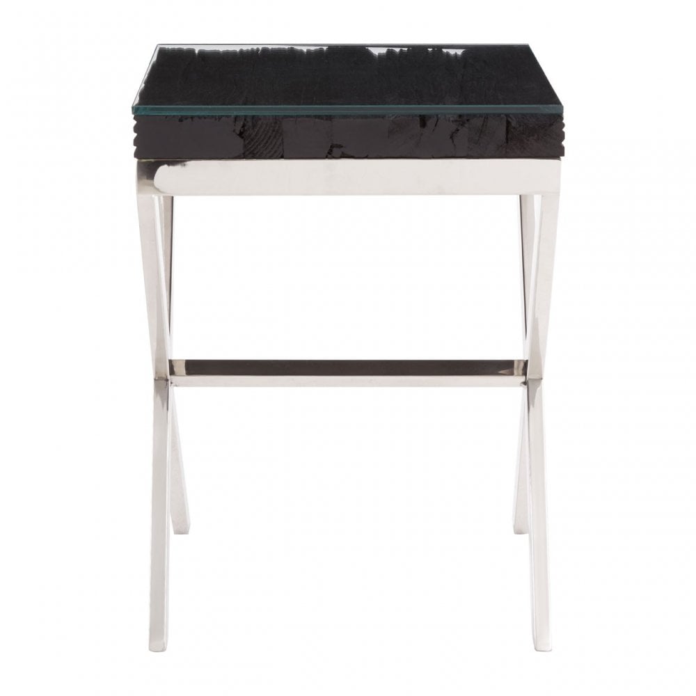 Kerala Black Top Side Table With Cross Base