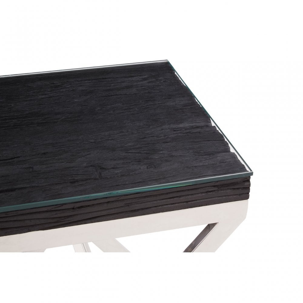 Kerala Black Top Side Table With Cross Base